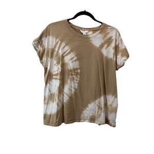Time and Tru Tan Tie Dye Short Sleeve Top Blouse Womens Size M Beachy Boho